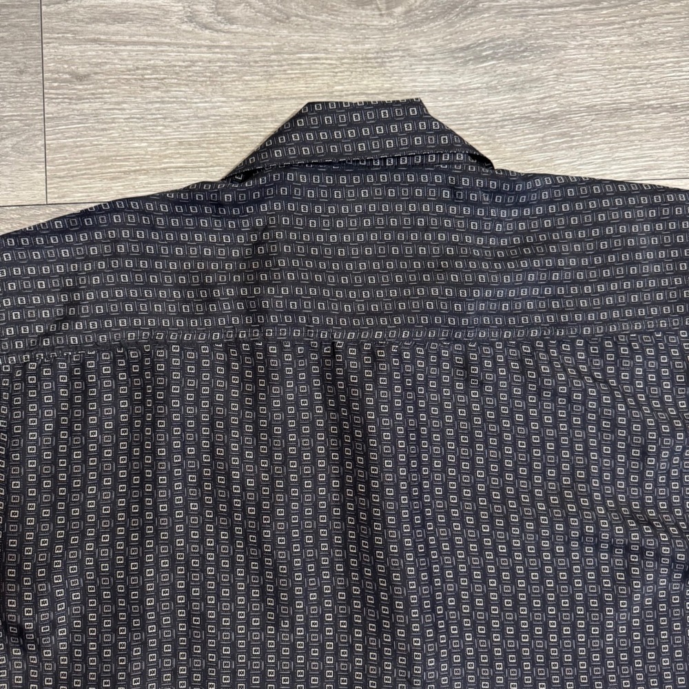 100% Silk SILK ICON Mens Short Sleeve Geometric Square Print Button Down Shirt L - Picture 8 of 10